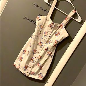 White Floral Button Front Denim Dress